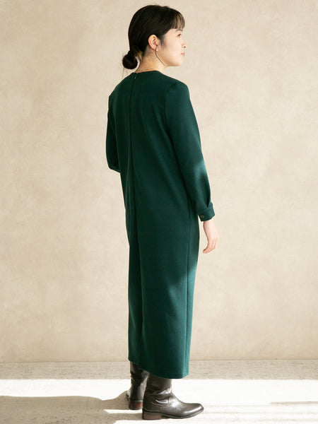 ストレッチポンチロングワンピース/グリーン｜低身長さん・小柄女性