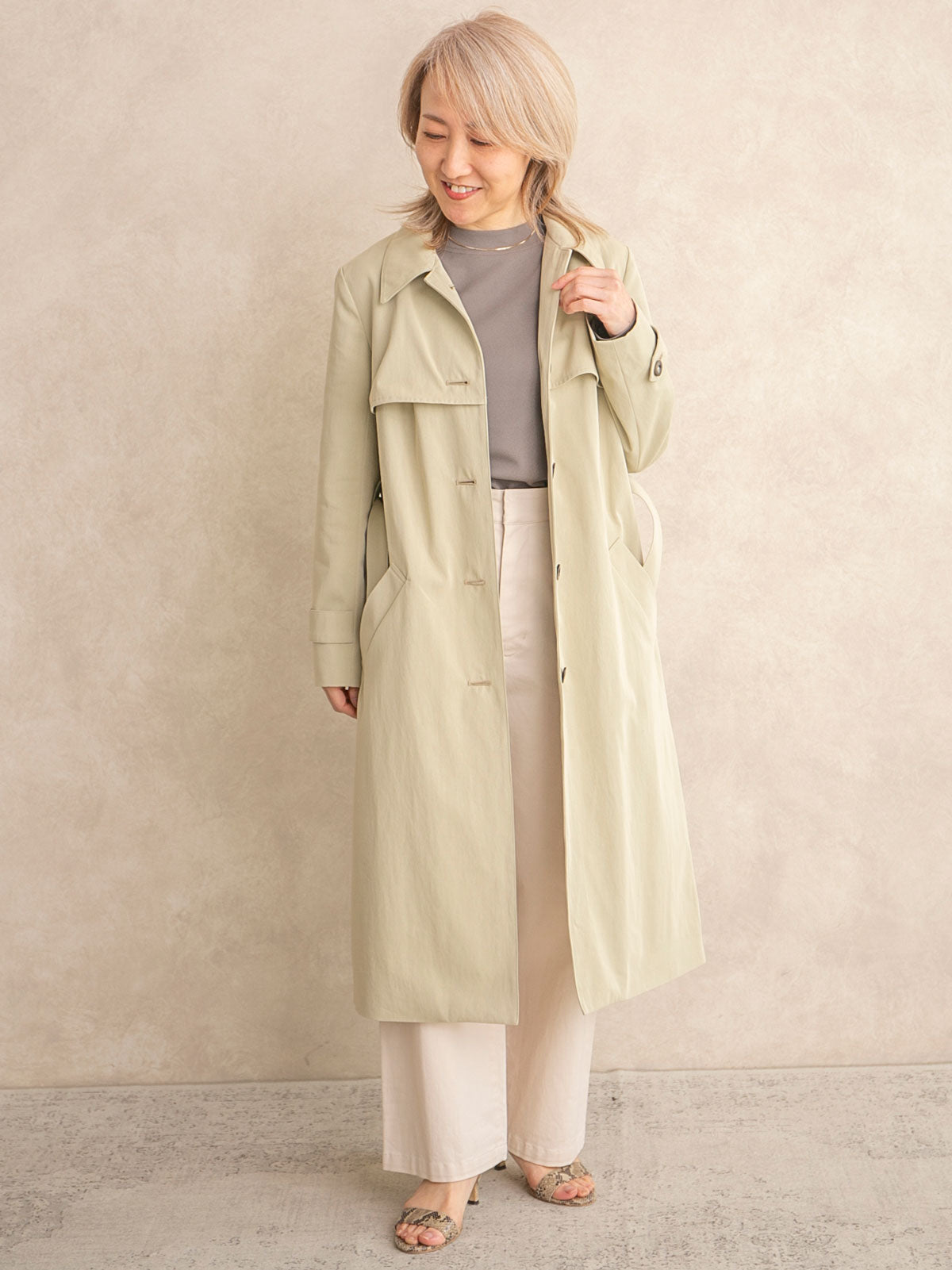 パパシャンブレーシングルコート/ネイビー｜低身長さん・小柄女性向け