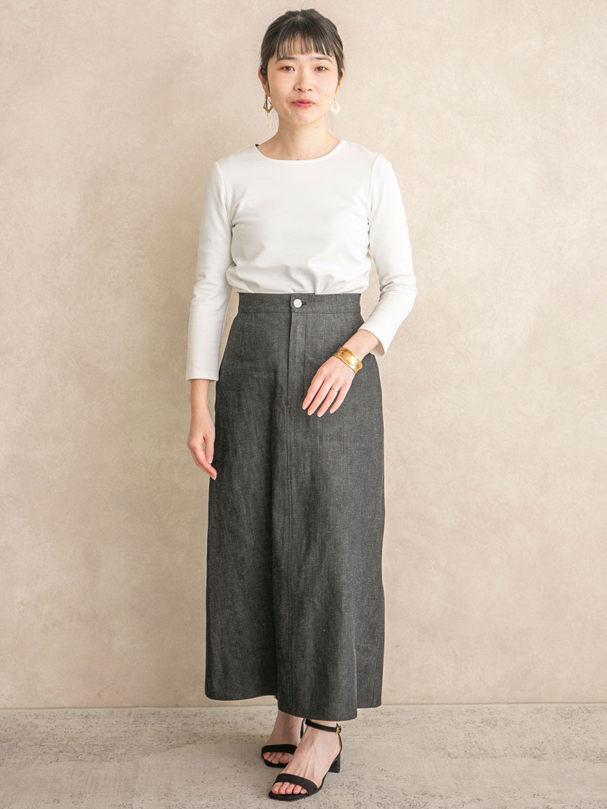 デニムロングスカート/インディゴ｜低身長さん・小柄女性向け