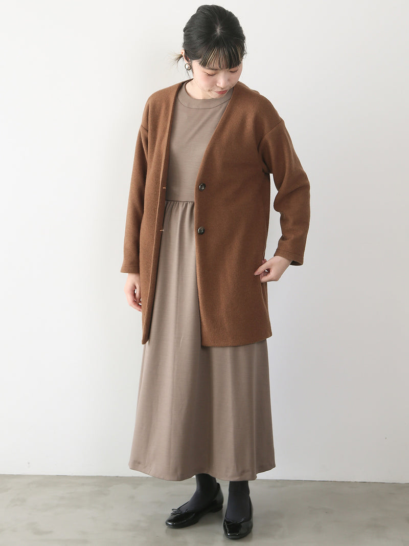 【11月新作】ウールスムースギャザーワンピース/モカ