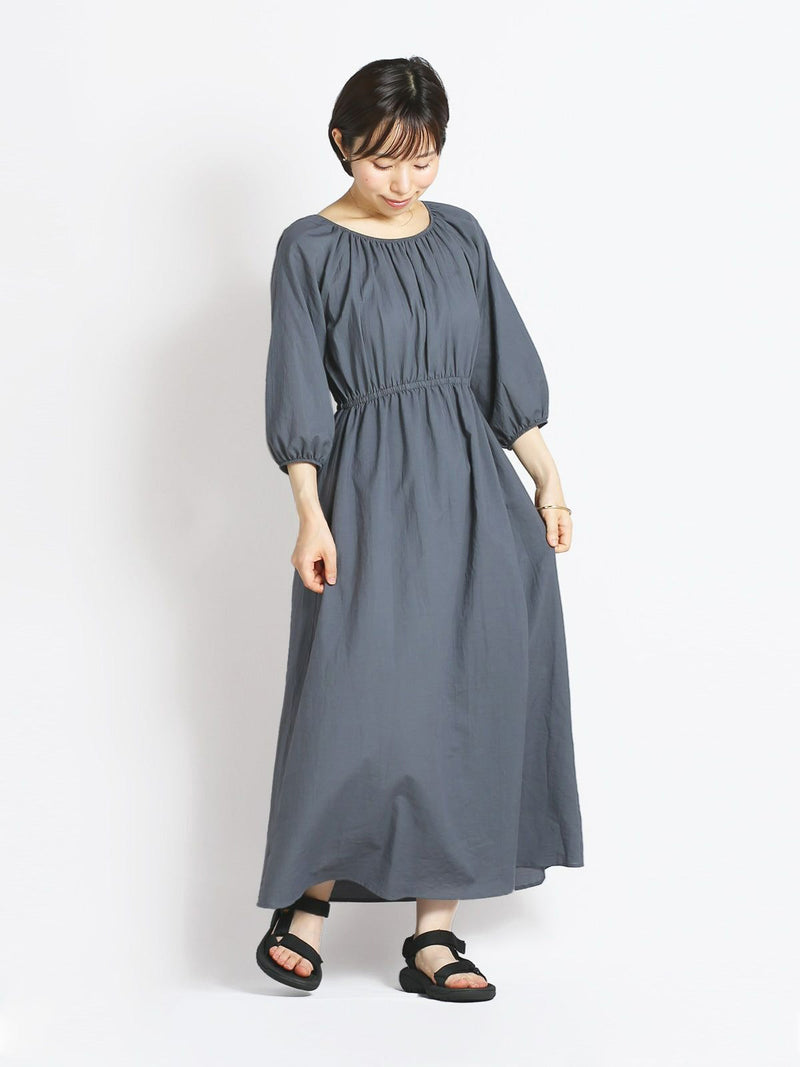 コットンシルクギャザーネックワンピース