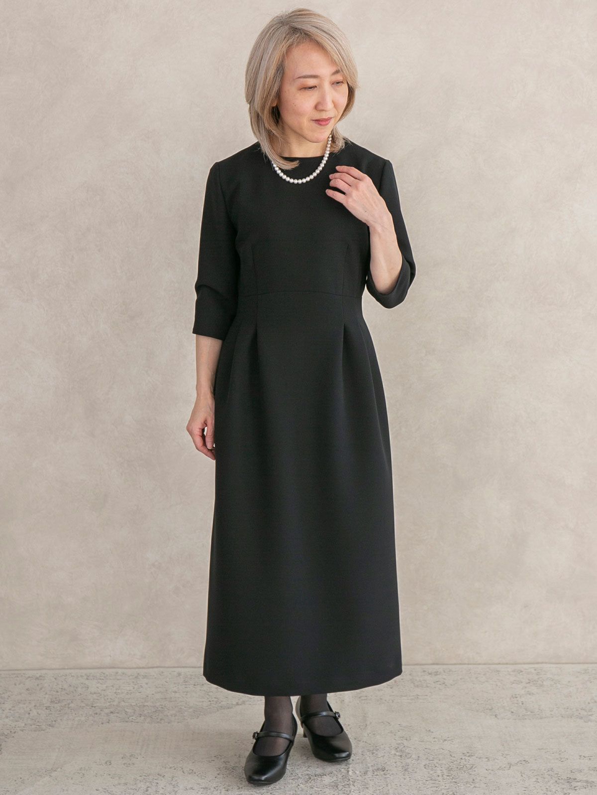 ダブルクロスタックフレアワンピース｜低身長さん・小柄女性向け
