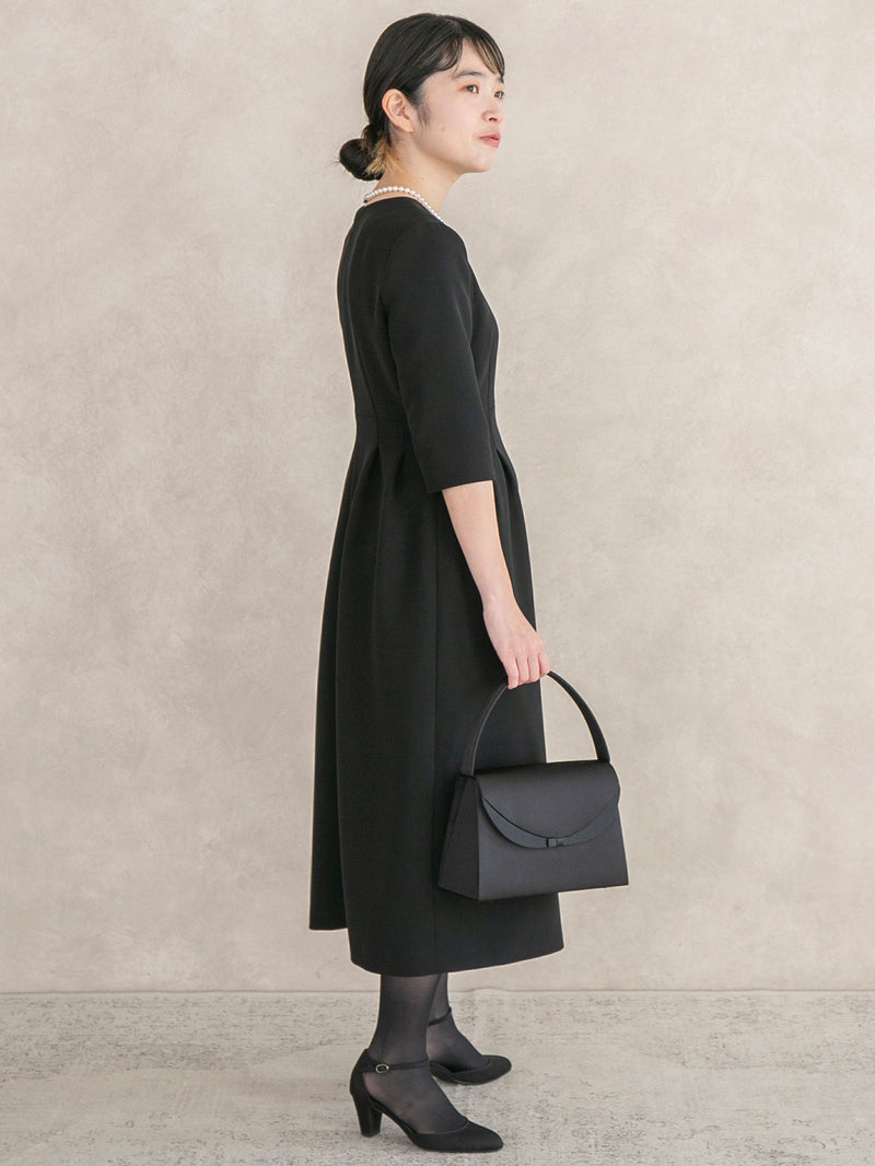 23区　大きいサイズ　ダブルクロスワンピース　タック　フレア　濃紺　46 通勤・セレモニー/セットアップ対応》タックフレアワンピース/ダブル