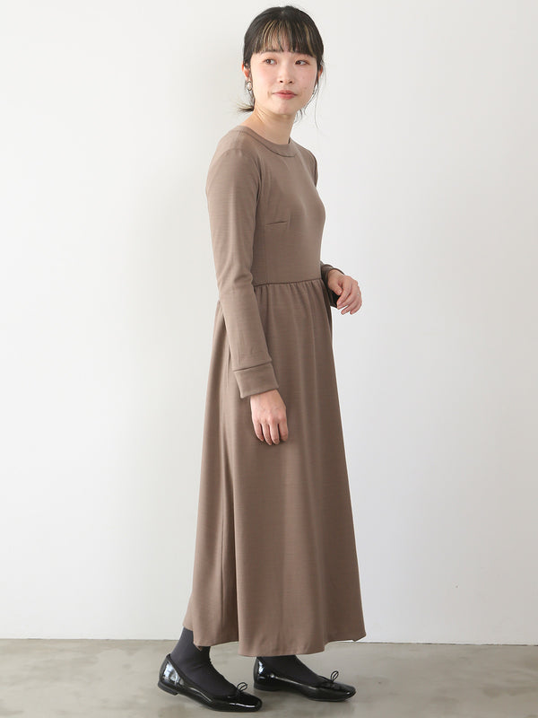 【11月新作】ウールスムースギャザーワンピース/モカ