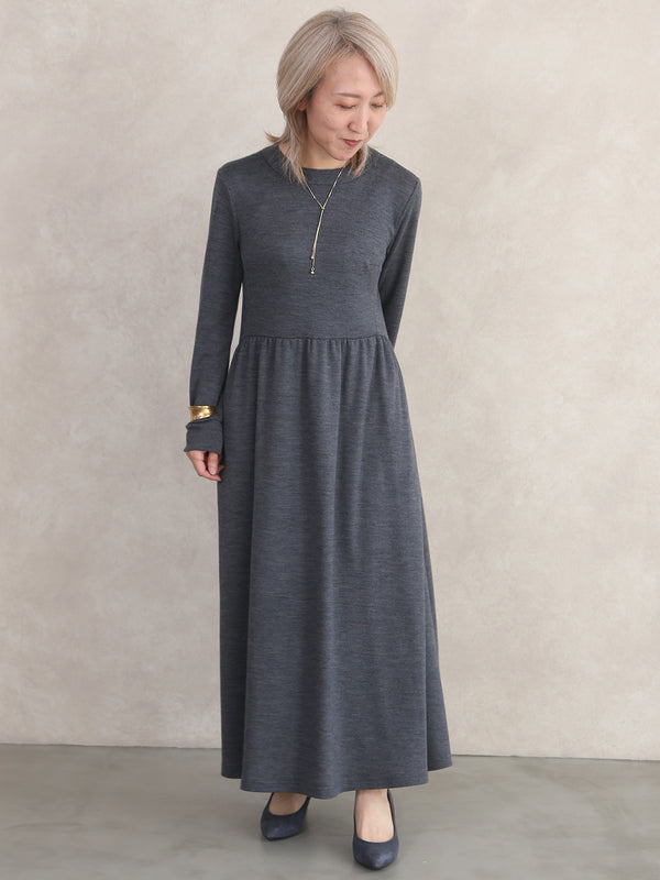【11月新作】ウールスムースギャザーワンピース/グレー