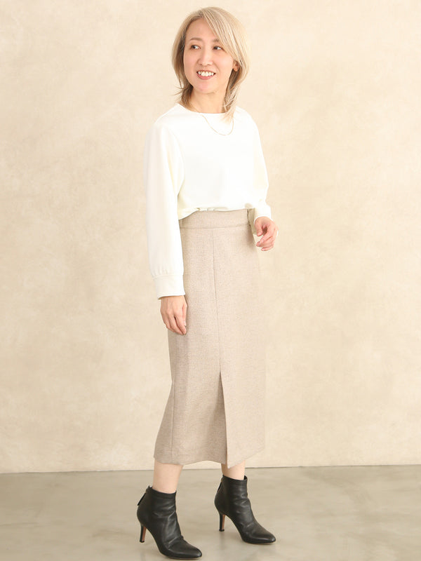 【11月新作】ツイードヘリンボンタイトスカート/ベージュ