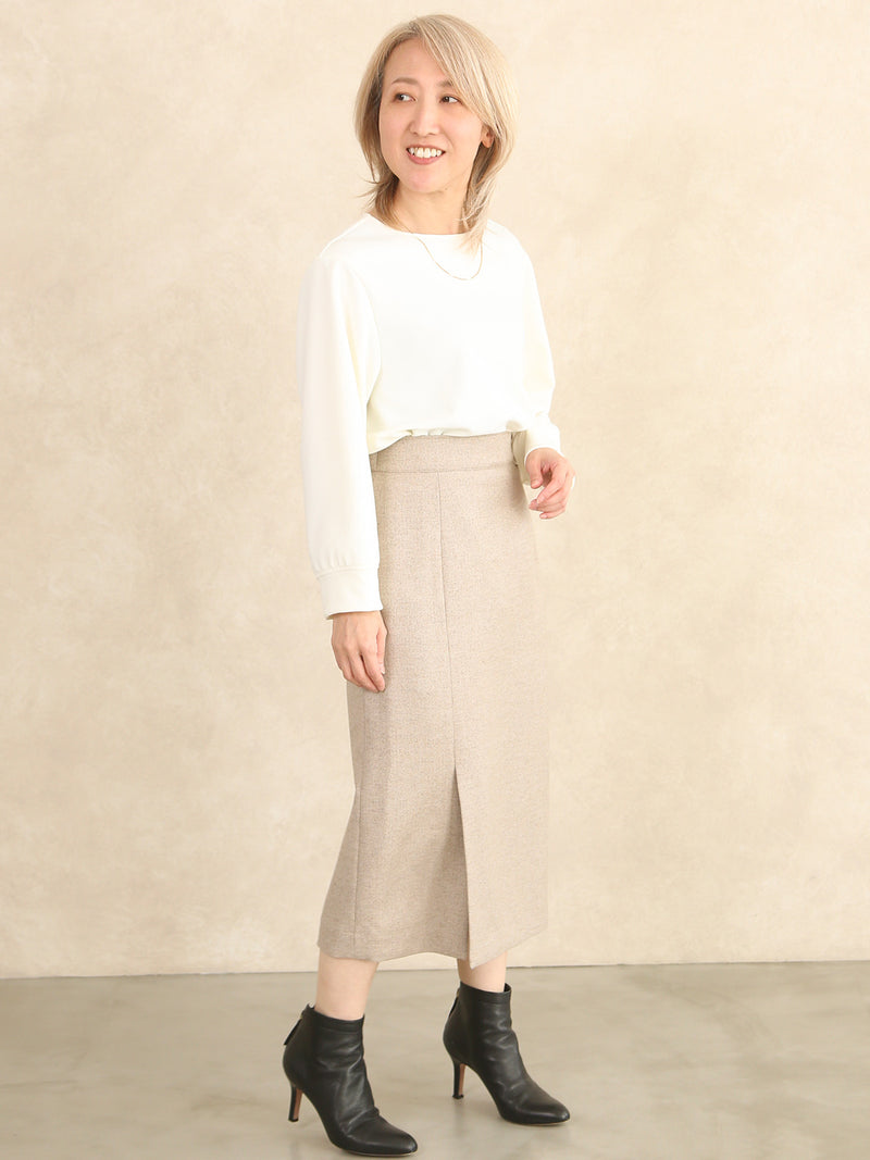 【11月新作】ツイードヘリンボンタイトスカート/ベージュ