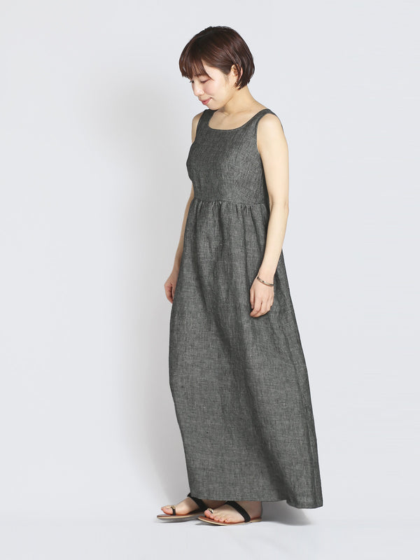 【6月PICKUP先行受注】リネンナイロンギャザーロングワンピース