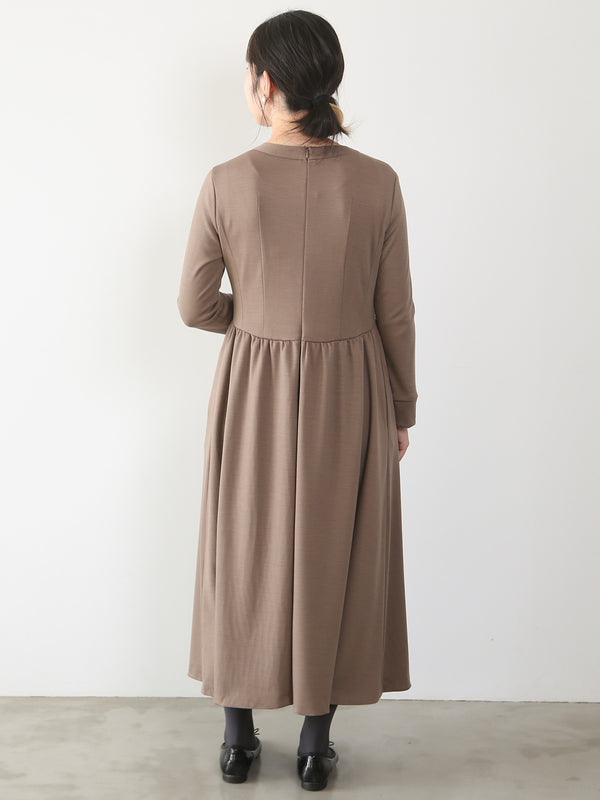 【11月新作】ウールスムースギャザーワンピース/モカ