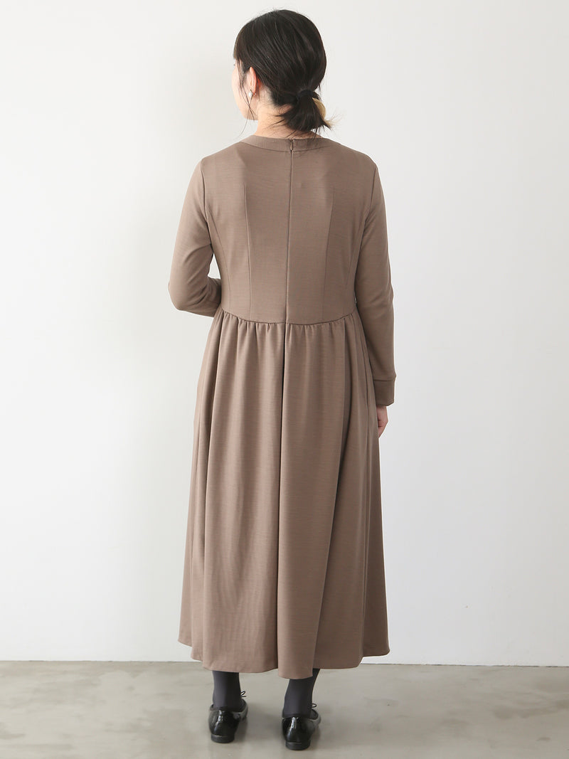 【11月新作】ウールスムースギャザーワンピース/モカ