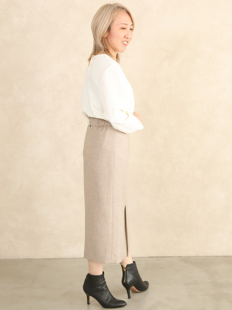 【11月新作】ツイードヘリンボンタイトスカート/ベージュ