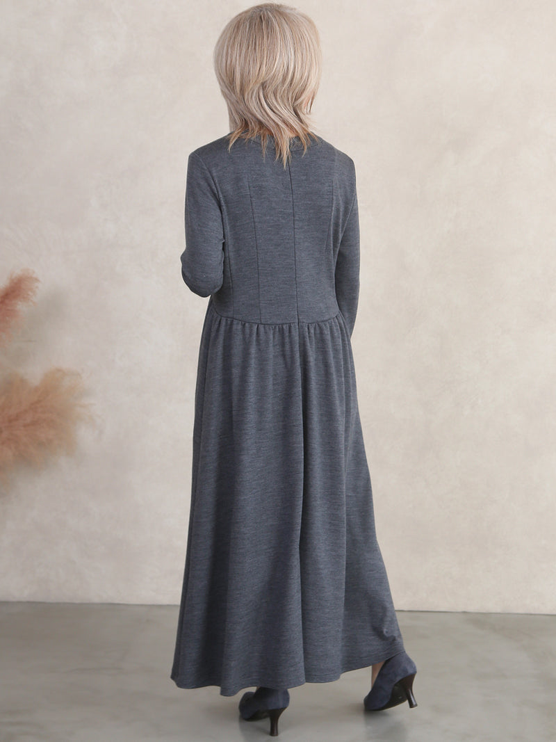 【11月新作】ウールスムースギャザーワンピース/グレー