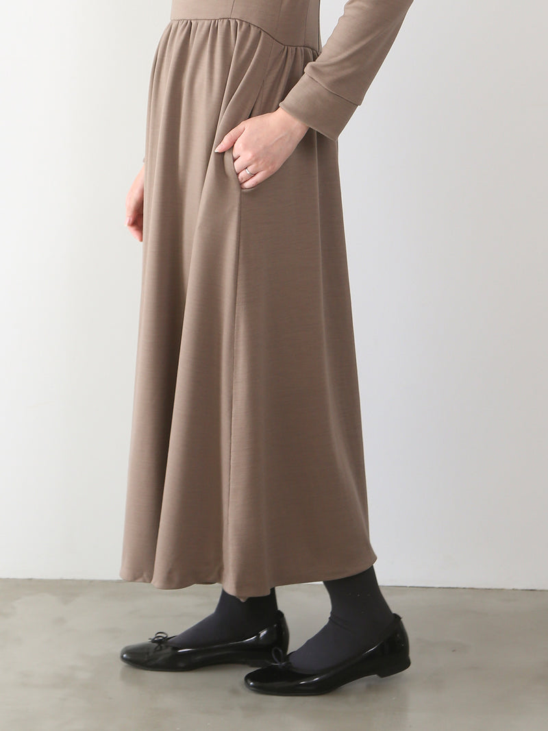 【11月新作】ウールスムースギャザーワンピース/モカ