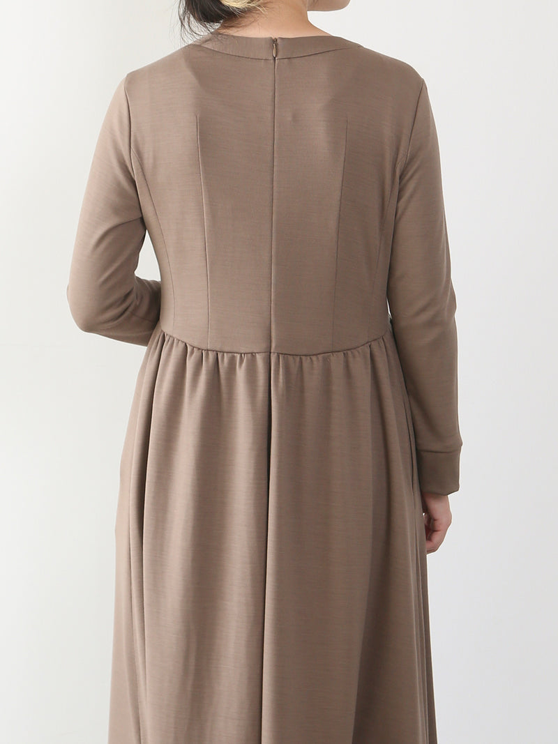 【11月新作】ウールスムースギャザーワンピース/モカ