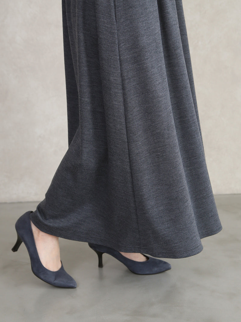 【11月新作】ウールスムースギャザーワンピース/グレー
