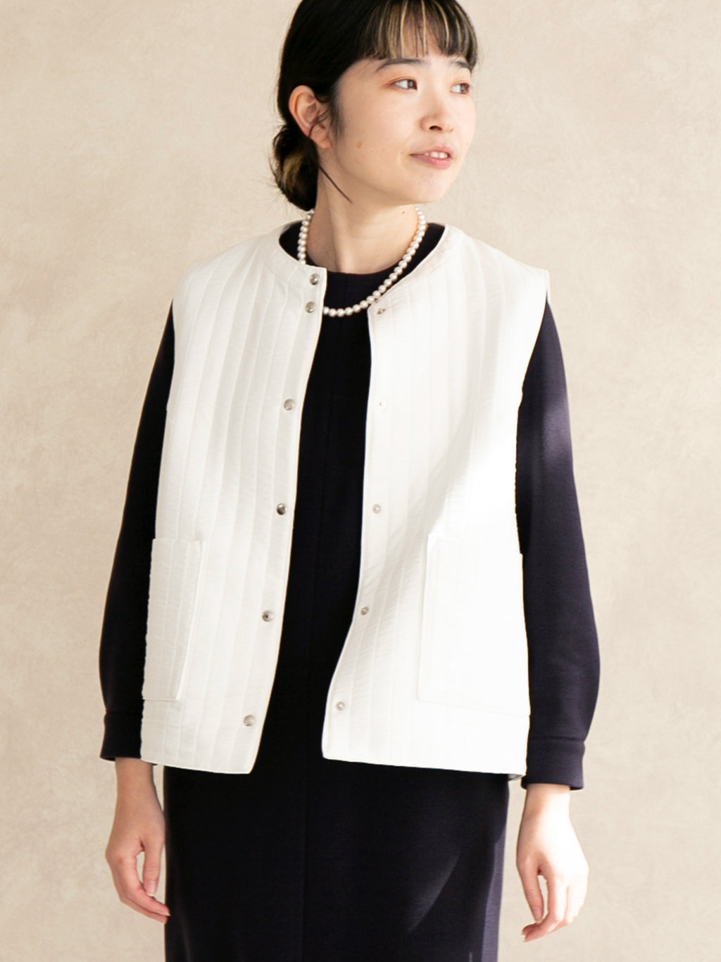 キルティングベスト/ホワイト｜低身長さん・小柄女性向け