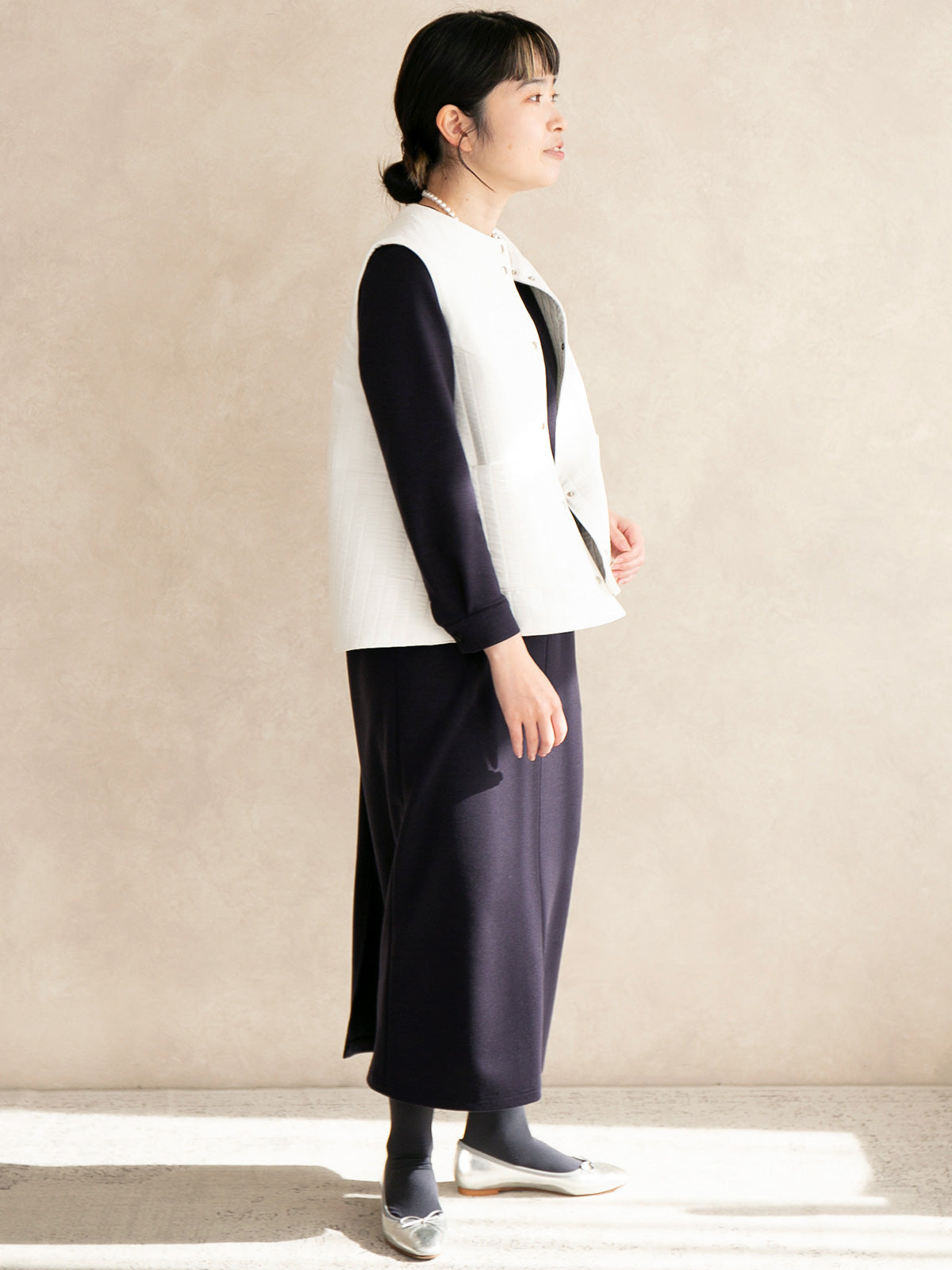 キルティングベスト/ホワイト｜低身長さん・小柄女性向け