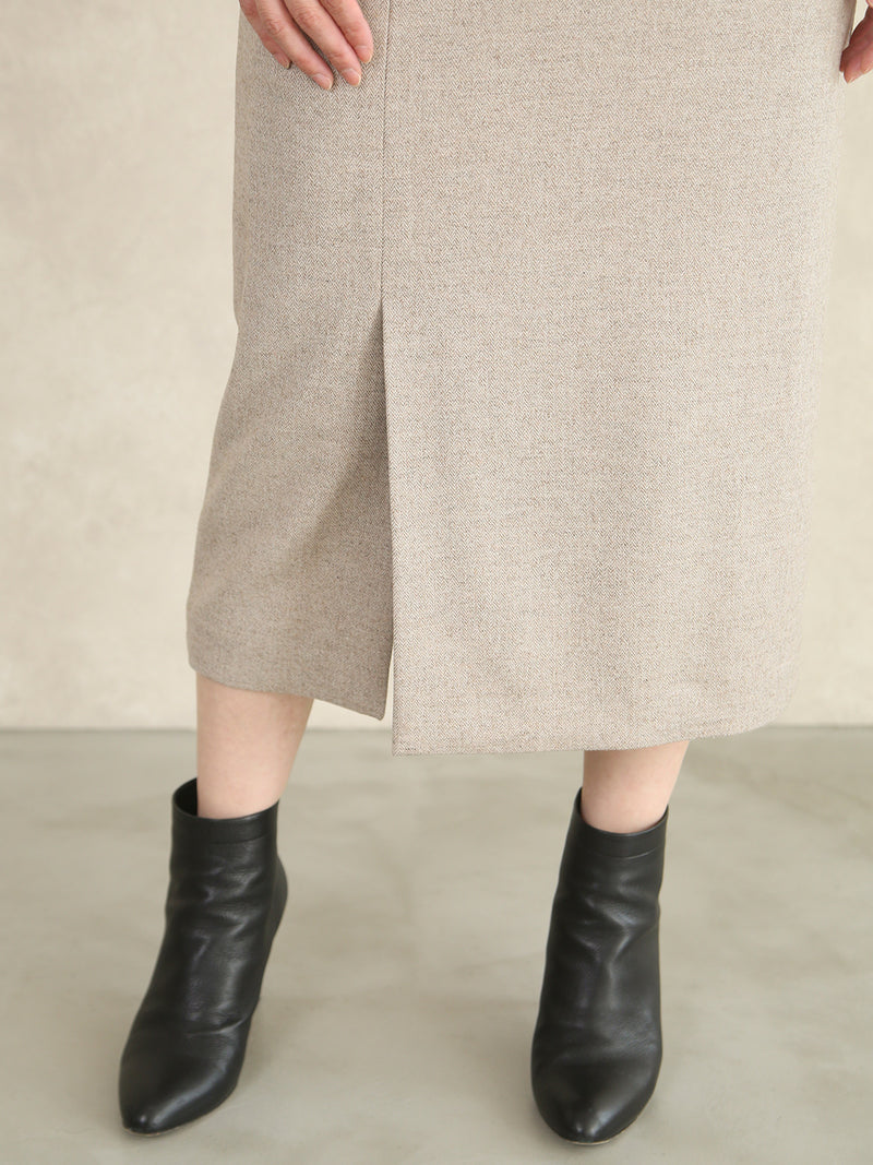 【11月新作】ツイードヘリンボンタイトスカート/ベージュ