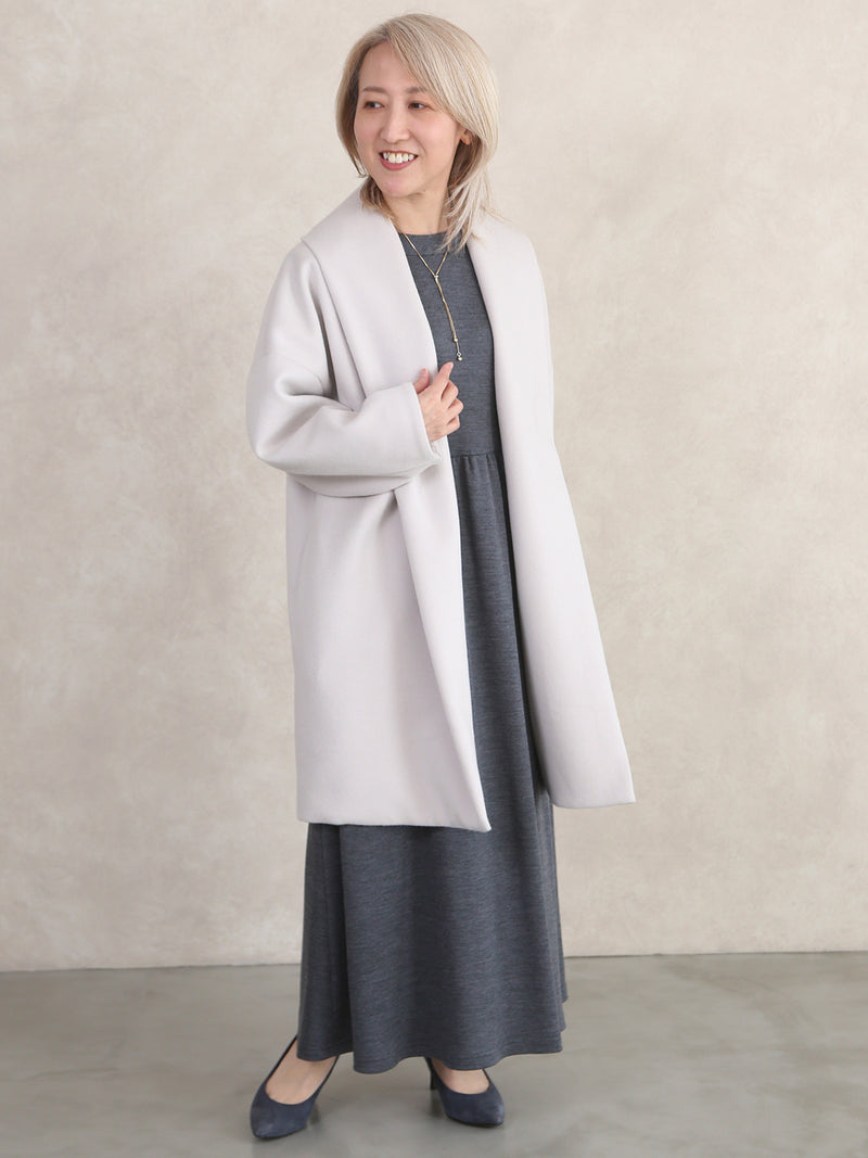 【11月新作】ウールスムースギャザーワンピース/グレー