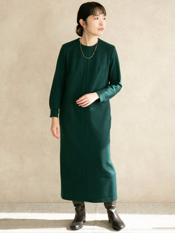 ストレッチポンチロングワンピース/グリーン｜低身長さん・小柄女性