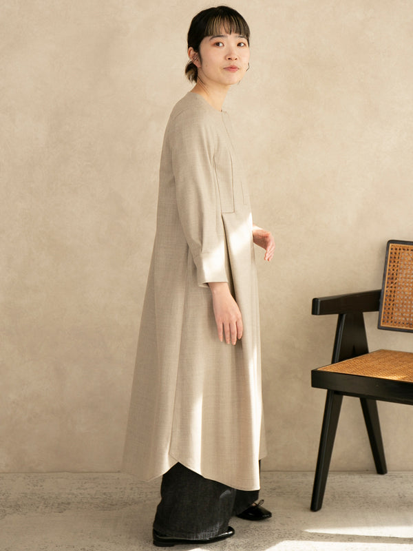 【12月新作】ウールフラノフロントタックワンピース/ベージュ