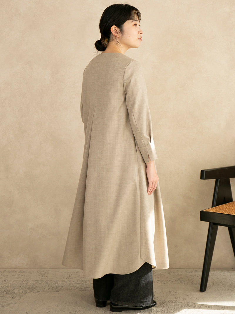 【12月新作】ウールフラノフロントタックワンピース/ベージュ