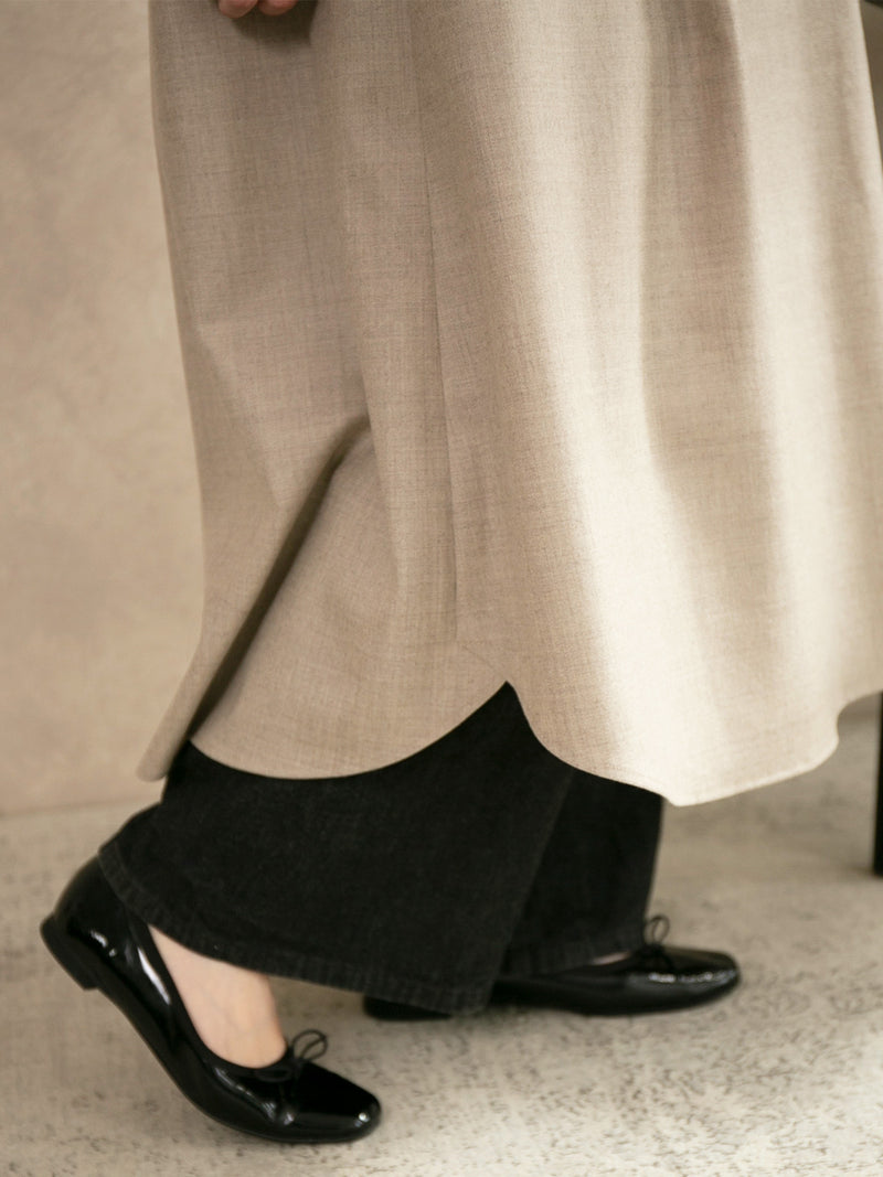 【12月新作】ウールフラノフロントタックワンピース/ベージュ