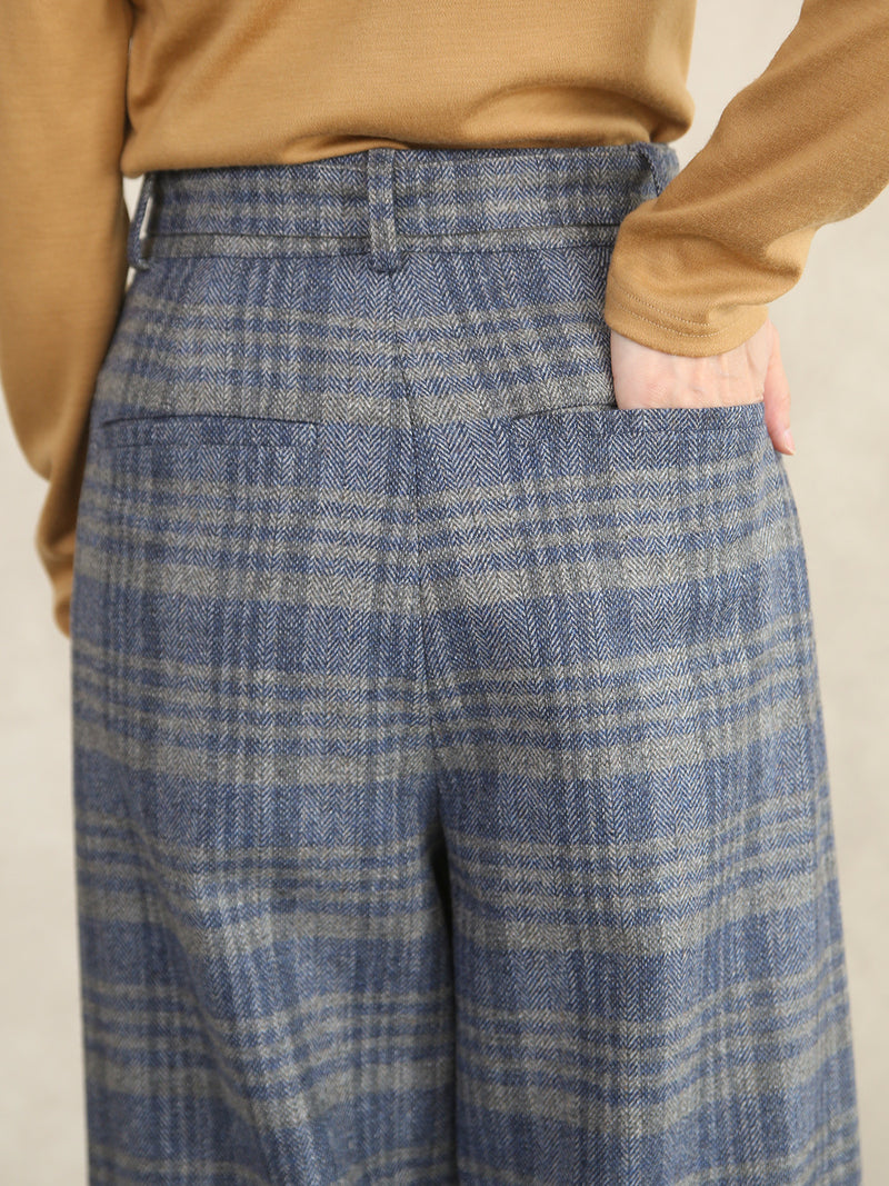 【11月新作】リサイクルウールワイドパンツ/グレー×ブルー