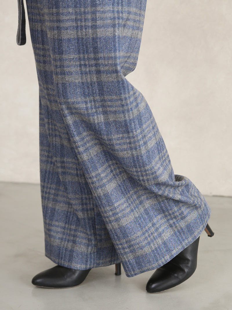 【11月新作】リサイクルウールワイドパンツ/グレー×ブルー