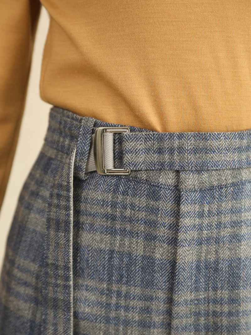 【11月新作】リサイクルウールワイドパンツ/グレー×ブルー